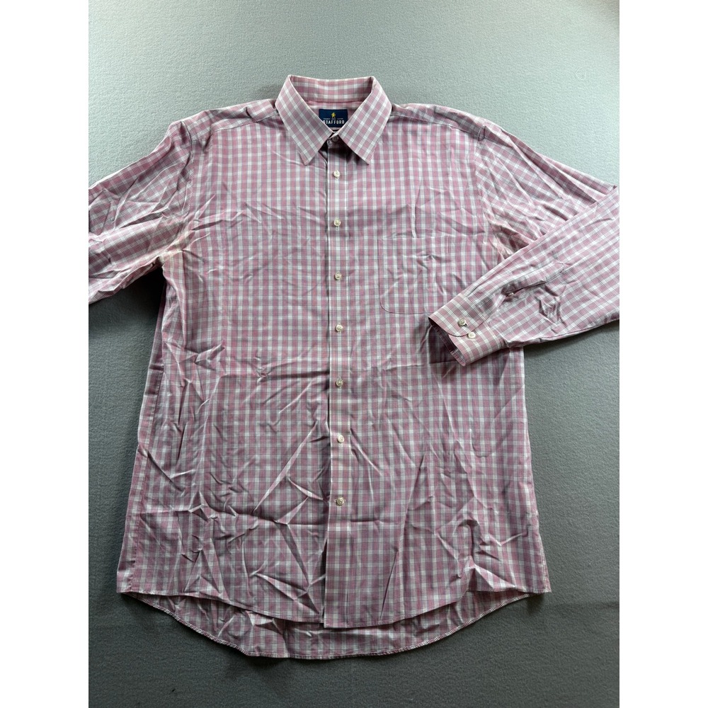 Stafford Button Down Shirt Mens 17 34-35 Red Plaid Travel Performance Regular